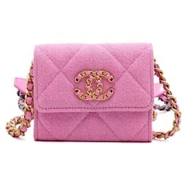 Bolso bandolera con cadena cartera mini con solapa en denim rosa - Chanel