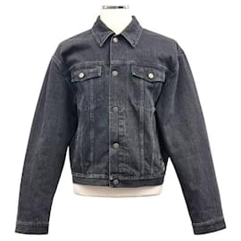 Schwarze Denim-Washing-Jacke mit Lettering-Patch - Gucci