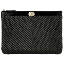 Boy New Medium Clutch Chevron Gold Hardware Black Series Caviar - Chanel