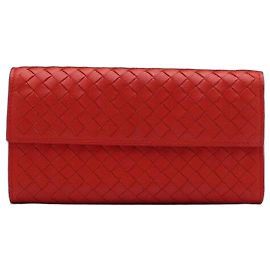 Bottega Veneta Portafoglio lungo Continental con patta in Nappa Intrecciato rosso