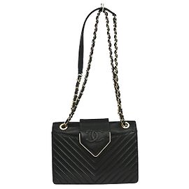 Chanel Collar and Tie Flap Chevron Sheepskin Small
