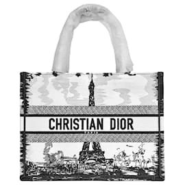 Borsa Book Tote Medium Ricamo Paris Mai Usata Bianco Nero - Dior