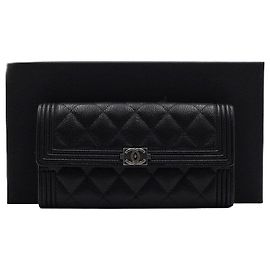Chanel Caviar Boy Black Long Flap Wallet