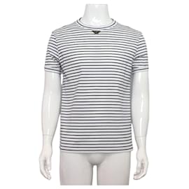 Weißes Baumwoll-T-Shirt Unisex mit Streifen und Dreiecks-Logo - Prada
