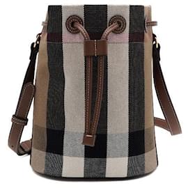 Picca borsa a secchiello a tracolla e spalla in tela a quadri marrone - Burberry
