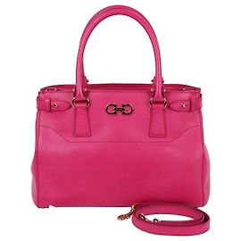 Salvatore Ferragamo Borsa Tote e Borsa a Tracolla Rosa Gancini con Dettagli Dorati