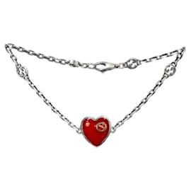Bracciale in argento con cuori rossi intrecciati - Gucci