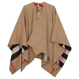 Poncho Cape Reversibile in Lana a Quadri da Donna Marrone - Burberry
