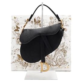 Mini Saddle Bag Tote Bag aus schwarzem genarbtem Kalbsleder - Dior