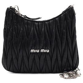 Miu Miu Bolso Hobo para mujer matelassé negro con cadena de cristal, bandolera y de hombro