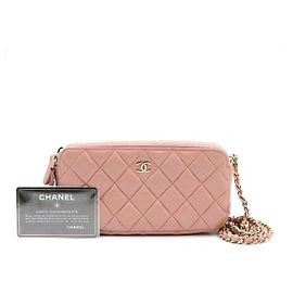 Chanel Borsa a tracolla Classic Mini WOC in pelle di agnello rosa con doppia zip