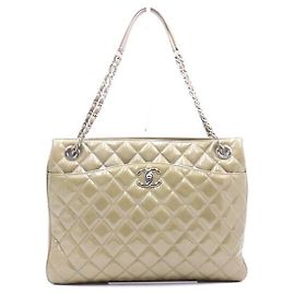 Chanel Accordion Patent Quilted Shopper Silver Chain Shoulder Bag