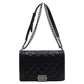 Chanel Borsa a tracolla Boy Large Flap in pelle caviale matelassé nera