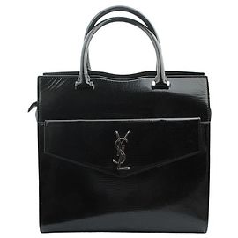 Saint Laurent Lackleder-Tote- und Schultertasche mit schwarzem Echsenmuster