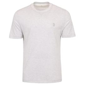 T-Shirt mit Rundhalsausschnitt und gesticktem Logo - Brunello Cucinelli