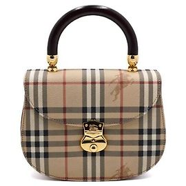Burberry Borsa Tote Vintage con Manico Superiore e Chiusura a Bottone in Metallo Dorato Classic Nova Check