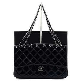Chanel Dark Navy Patent Classic Accordion One Flap Shoulder Bag