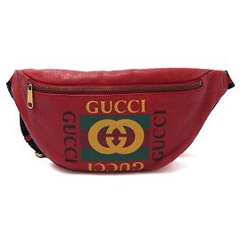 Gucci Unisex Gürteltasche aus Leder mit rotem Logo-Print Crossbody