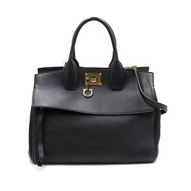 Salvatore Ferragamo Borsa Tote e a Spalla Gancini Studio Medium Black