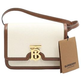 Burberry Leather Two-Tone Canvas Shoulder Bag Crossbody TB