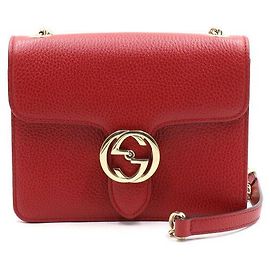 Gucci Bolso de hombro pequeño rojo con eslabones entrelazados y cadena dorada
