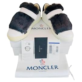 Sneakers in pelle bianca con pelliccia e Velcro - Moncler