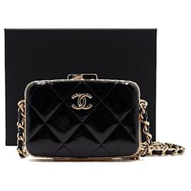Chanel Mini borsa box da sera in pelle di capra verniciata nera con catena dorata