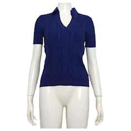 Coaching Season Damen Kurzarm- Polo-T-Shirt aus Seidenmischung in Blau - Hermès
