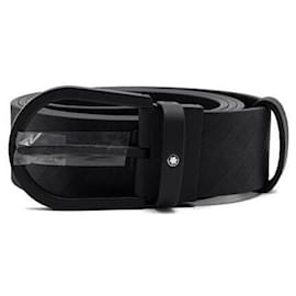 Montblanc Cintura da uomo con fibbia in acciaio nero a forma di ferro di cavallo e texture estrema