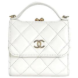 Chanel Portamonete con catena e manico superiore Bianco
