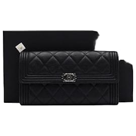 Chanel Caviar Boy Black Long Flap Wallet