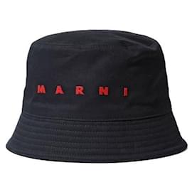 Marni Cappello bucket in gabardine nero con logo ricamato