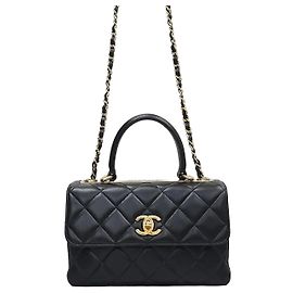 Chanel Borsa a tracolla e manico Trendy in pelle di agnello, piccola, nera con dettagli dorati