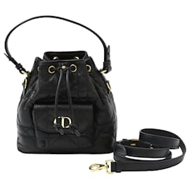 Mini borsa bucket in pelle di agnello Macro Cannage Nera - Dior