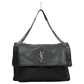 Borsa a tracolla oversized in pelle d'agnello nera con catena - Saint Laurent