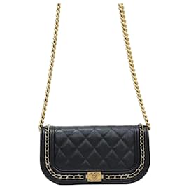 Chanel Borsa a tracolla Boy WOC con porta cellulare Caviar Black Gold