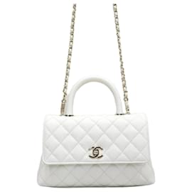 Coco Handle Small Caviar White con interno Champagne Gold Chip - Chanel