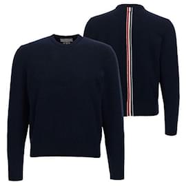 Runder Wollstrick mit drei Streifen Navy - Thom Browne