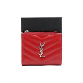 Saint Laurent Carteira com zíper monograma em couro vermelho
