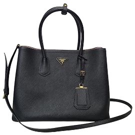 Prada Black Saffiano Gold-Plated Quilted Double Large