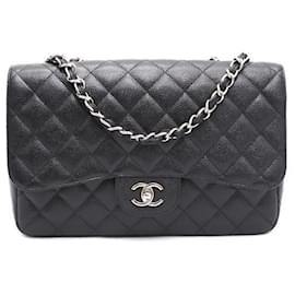 Borsa a tracolla Caviar Classic Large Jumbo One Flap con catena argentata - Chanel