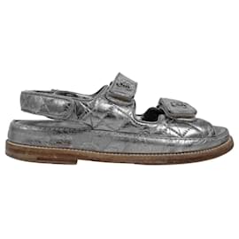 Chanel Mules sandalo con logo CC e velcro da donna, Argento Vintage