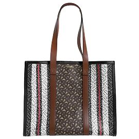 Burberry Bolso Shopper de Lona y Cuero Monogram TB Stripe Marrón