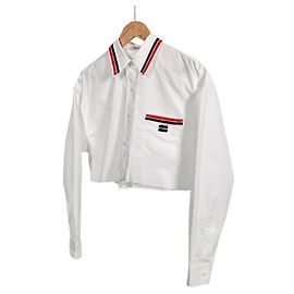 Miu Miu Camisa corta de popelina para mujer con logotipo bordado Edge