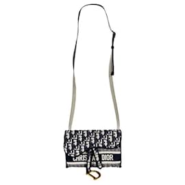 Borsa a tracolla Slim Pouch in tela jacquard ricamata Oblique Saddle Blu - Dior