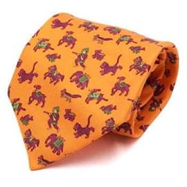 Orange Silk Elephant Tie Animal Pattern Neck Tie - Hermès