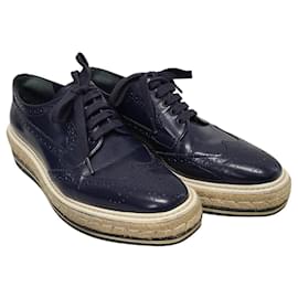 Navy Calfskin Espadrille Wingtip Clipper Schuhe - Prada