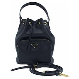 Mini bolso bucket de piel Duet Triangle Logo Negro - Prada