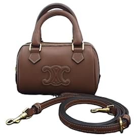 Céline Mini Boston Smooth Calfskin Triumph Tote Bag Crossbody Shoulder Bag Tan