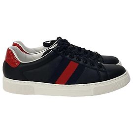 Gucci Sneakers Ace Square Web in pelle nera